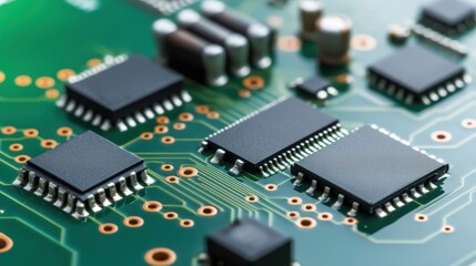 Close-Up of Electronic Circuit Board with Microchips and Components