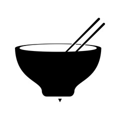 Vector illustration of kitchen utensils, bowl. Bowl icon with chopsticks.