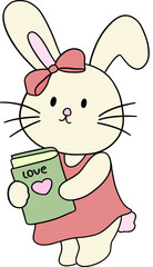 Coquette Happy Easter Bunny Rabbit Cartoon Flat design