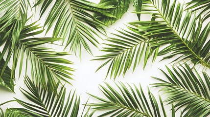 Vibrant Green Palm Leaves on White Background