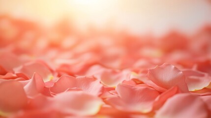1.Rose petals on floor, pastel peach coral background: