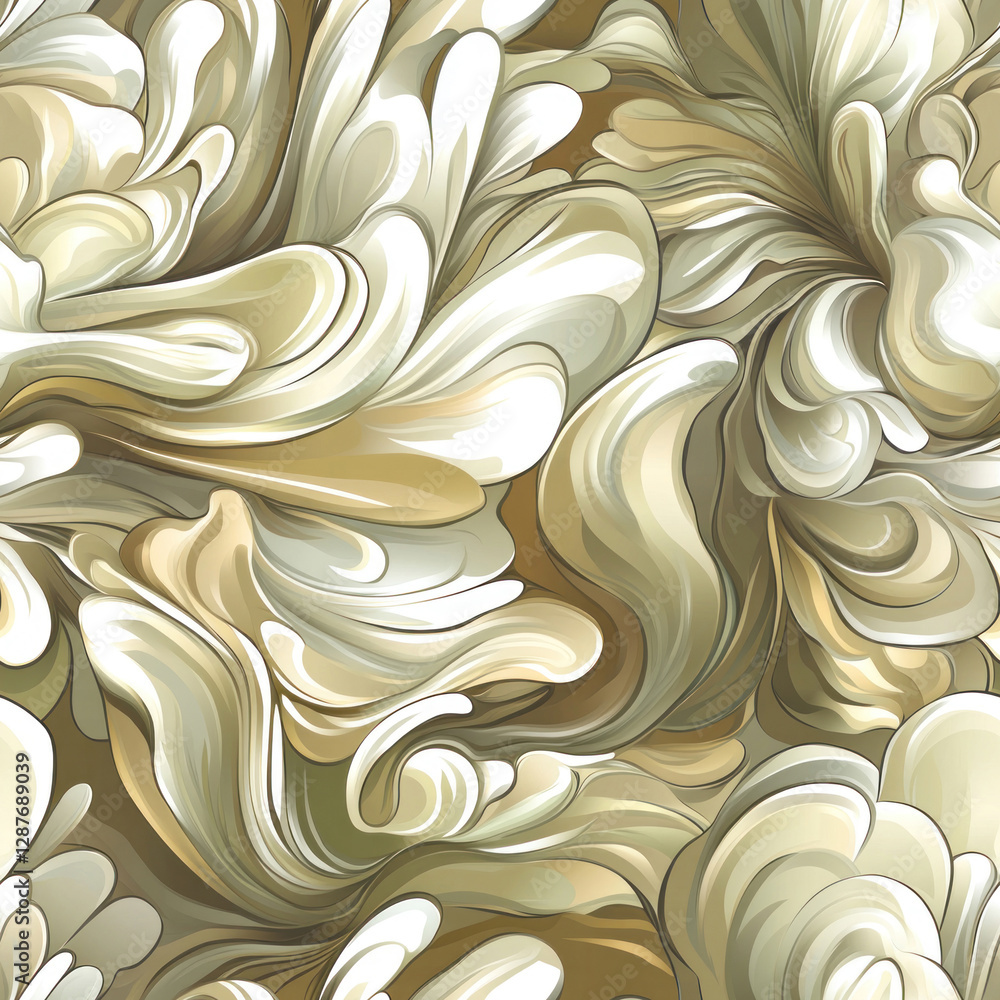 Poster abstract beige swirls intertwine. fluid, organic, flowy patterns against a soft brown gradient backd