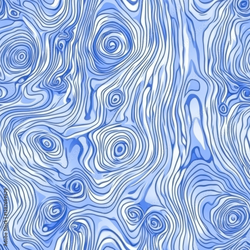 Poster abstract blue and white swirls with circular patterns over a wavy, layered background texture