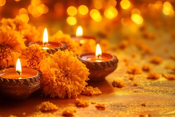 Diwali Candles, Flowers, Festive Lights