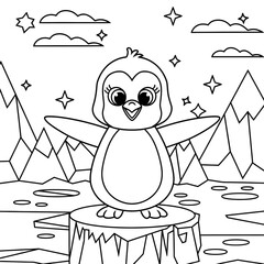 Penguin coloring page line art 