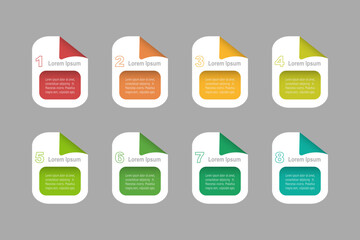 business concept with 8 steps,  rectangle shape and multicolor label ,design for workflow layout, diagram, annual report, web design. vector