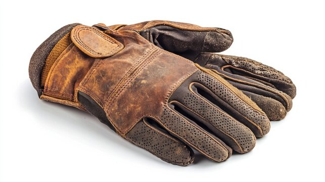 A pair of heavy-duty work gloves with reinforced palms and fingers, isolated on a white background