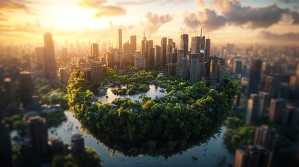 Obraz premium Green City with Renewable Energy Solutions: Sustainable Future with Solar & Wind Power