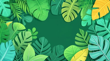 Vibrant Green Tropical Leaves Frame Background