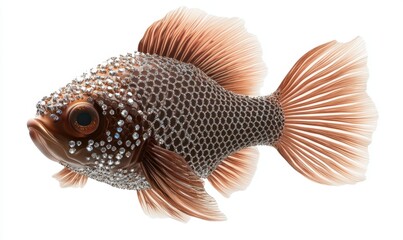 Naklejka premium Pearlescent fish with honeycomb scales swims gracefully