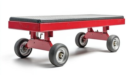 A simple mechanic's creeper with a padded surface and sturdy wheels, isolated on a white background 