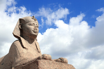 Famous Sphinx in Serapeum of Alexandria, Egypt, North Africa. Roman temple Serapeum with Pompey's...