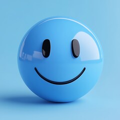 Fototapeta premium Rich blue Smiley emoji with a cool-toned gradient background, showcasing smooth textures