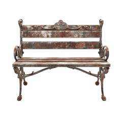 Old rusty metal bench isolate on transparent background