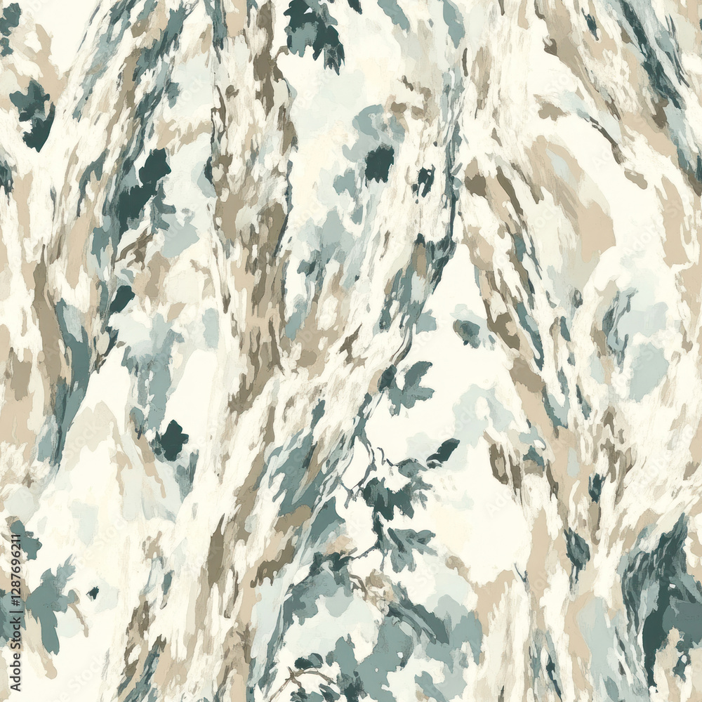 Poster abstract flowing pattern with beige, teal, and white, suggesting natural rock and foliage texture ba