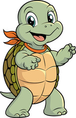 Obraz premium Friendly Turtle Waving in Cartoon Style.