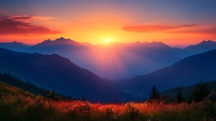 Obraz premium Mountain Sunrise Landscape, Inspiring Scene