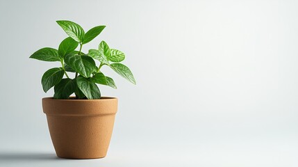 Obraz premium A small potted plant in a minimalist terracotta pot, isolated on a white background