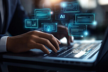 A hand pushes a button on a touch screen interface