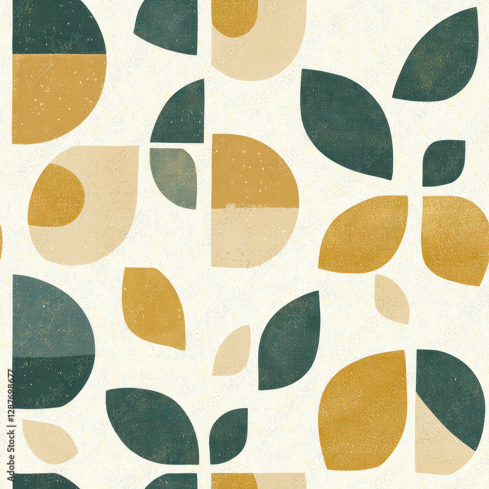 Aufkleber abstract geometric pattern of botanical shapes on speckled cream background