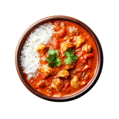Cooked chicken and rice in a bowl isolate on transparent background