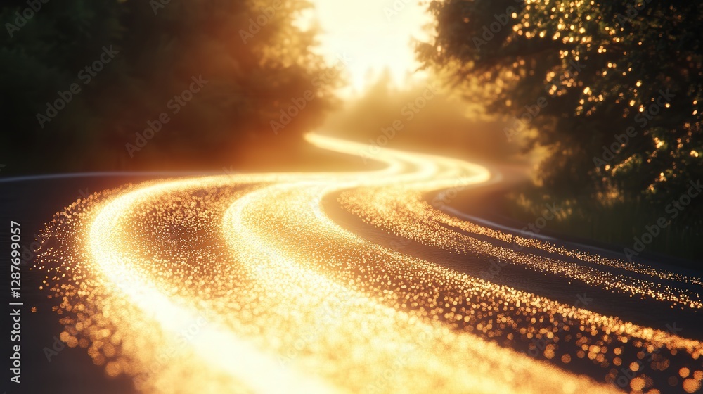 Poster road, creating a shimmering effect. design an illustration that shows how light bends as it moves th