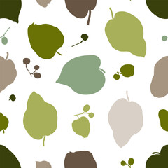 Vector seamless pattern with green leaves on a white background