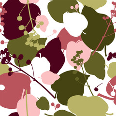 Seamless vector pattern with many colorful leaves and berries