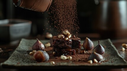 Decadent Chocolate Brownies Topped with Nuts and Fresh Figs