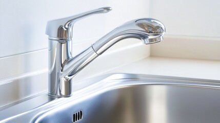 Classic kitchen sink with a stylish stainless steel faucet, simple and functional kitchen design.