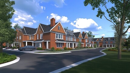 contemporary townhouse development, with the architecture focused on modern design elements.