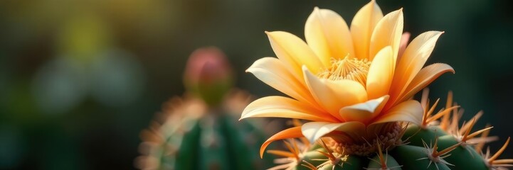 Fototapeta premium Delicate white petals on a bright orange cactus flower, blossom, bloom