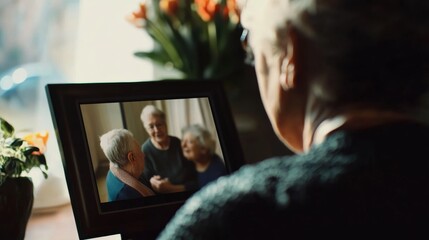 Dementia symptoms in an elderly person having difficulty recognizing family members. Featuring confusion and memory loss