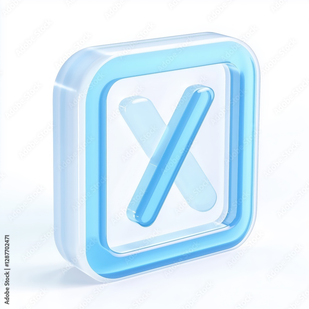 Poster abstract 'x' mark encased in translucent square signifies rejection cancellation or error clean mode