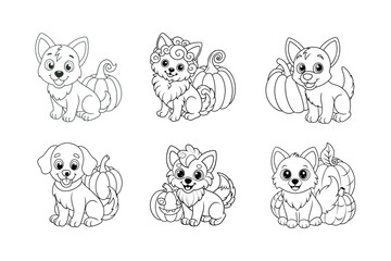 Obraz premium Cute Puppy and Pumpkin Coloring Page