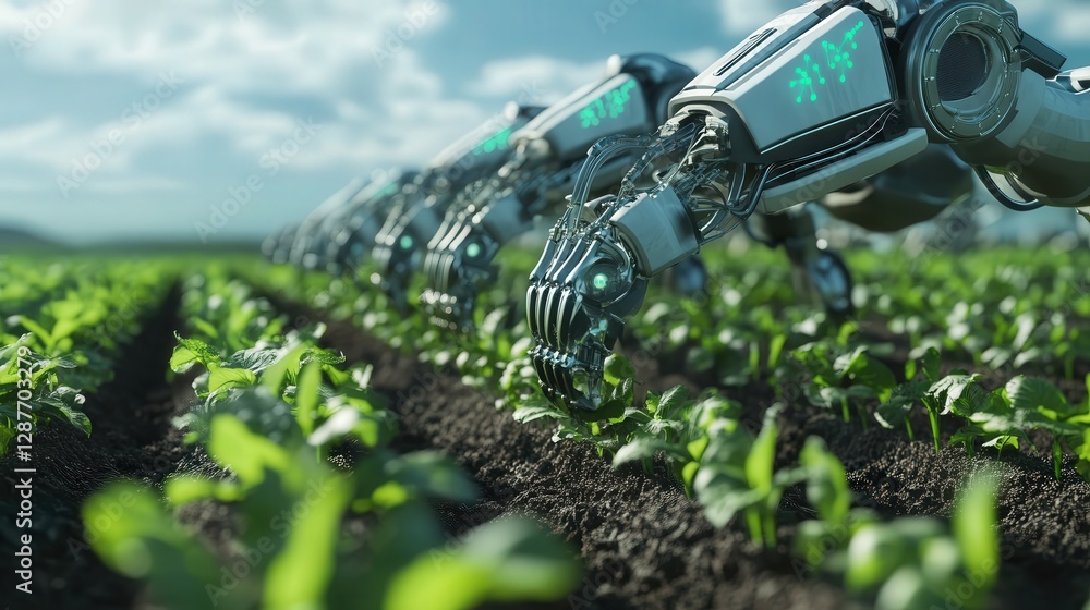 Poster entirely human-free farm, where robots autonomously detect issues and apply solutions in real time t