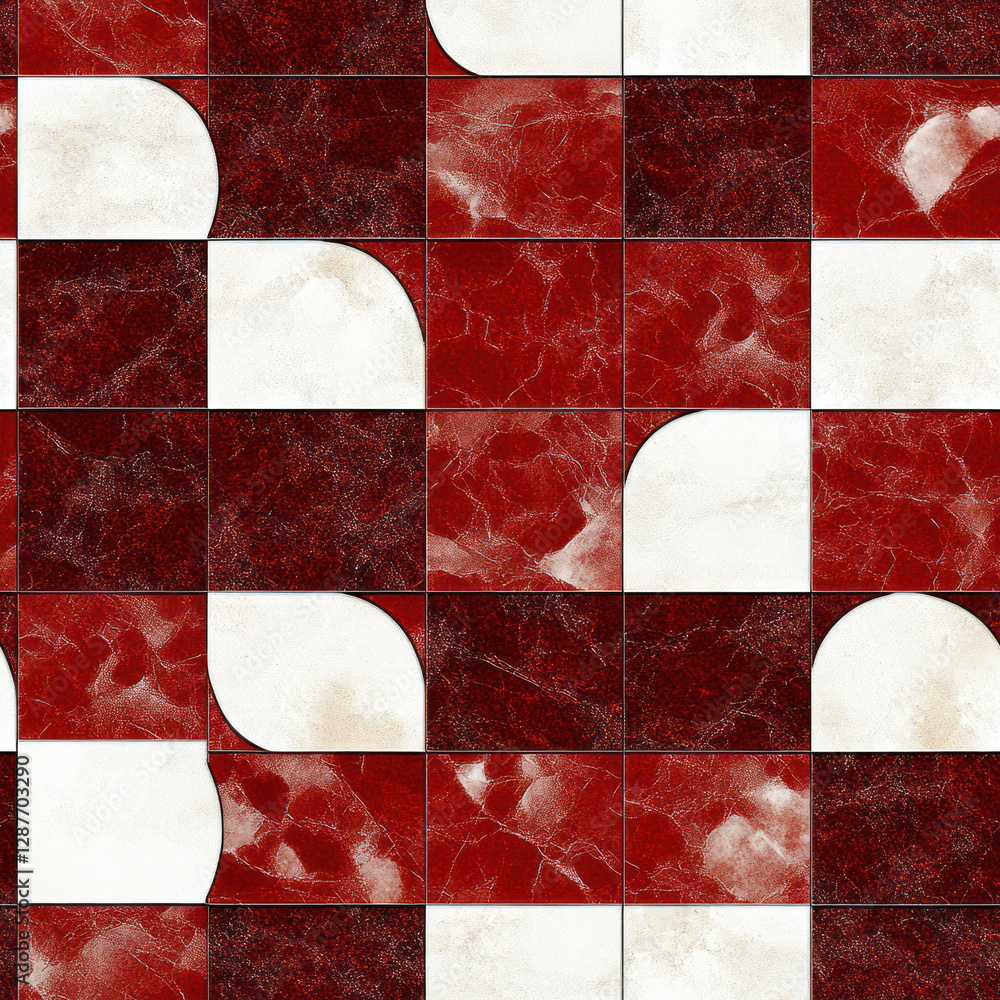 Poster abstract marble tiles design with curved white squares forming a geometric surface pattern backdrop