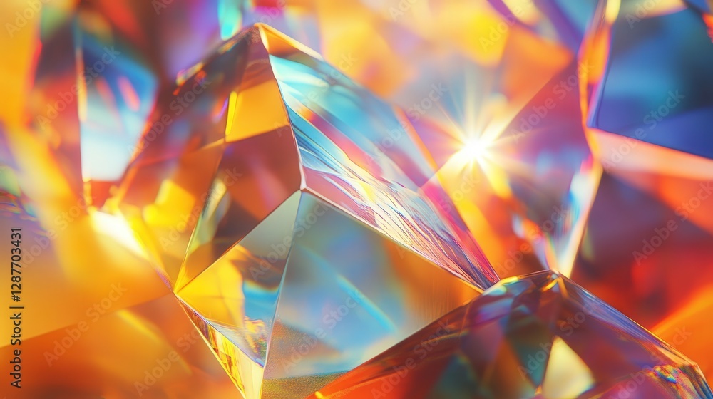 Poster light bends as it passes through a transparent object like a crystal. design an image showing how re