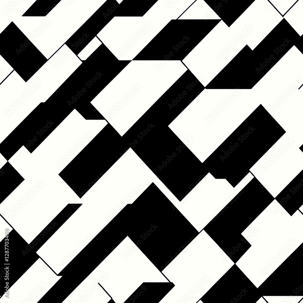 Poster abstract monochrome rectangular shapes, geometric design overlapping pattern, white and black, clean