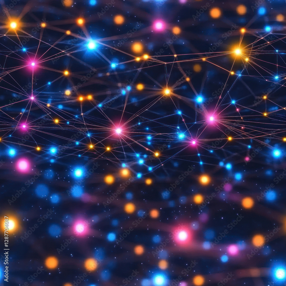 Poster abstract network connecting points in cyberspace, glowing, vibrant, digital, tech background. seamle