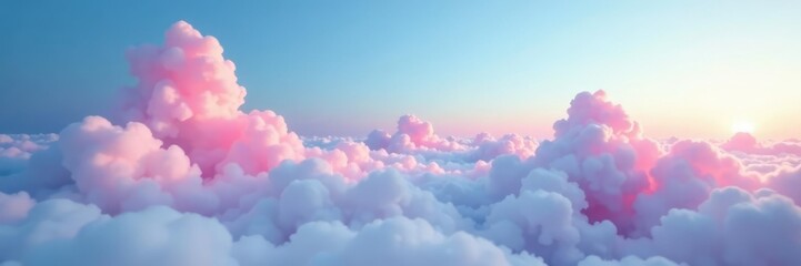 Fuzzy pink clouds float in sky blue, gentle mist descends, cloud, nature scene