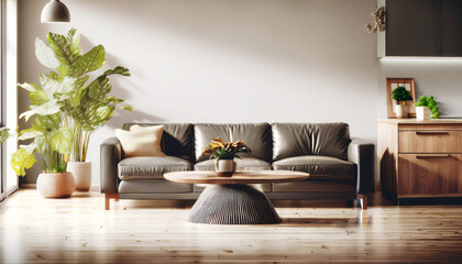 モダンなリビングの室内と革ソファ2