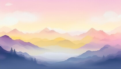 Fototapeta premium 春はあけぼの（春の美しい朝の山並みをイメージした背景イラスト）