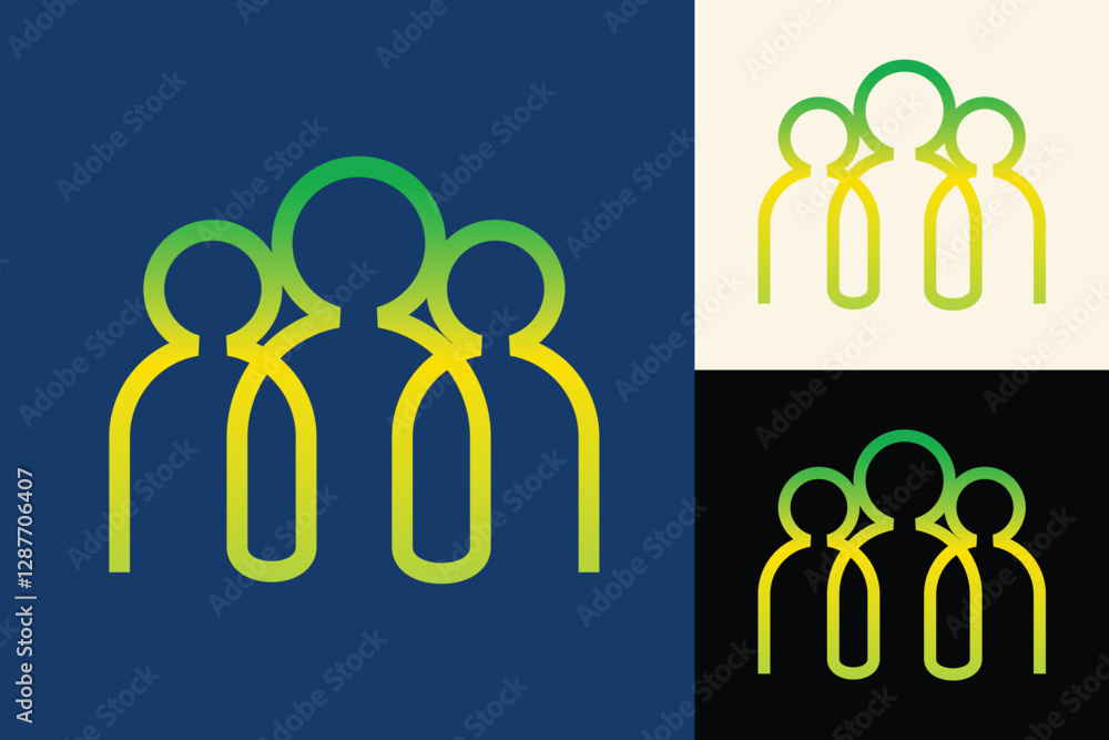 Poster the image shows an abstract logo design that depicts three people connected together in simple flat 