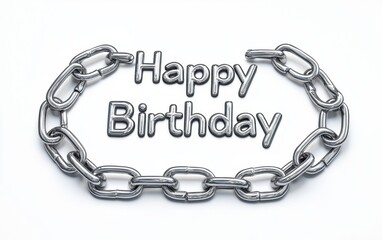 Obraz premium Of Happy Birthday made of silver chains linked together isolated on white background