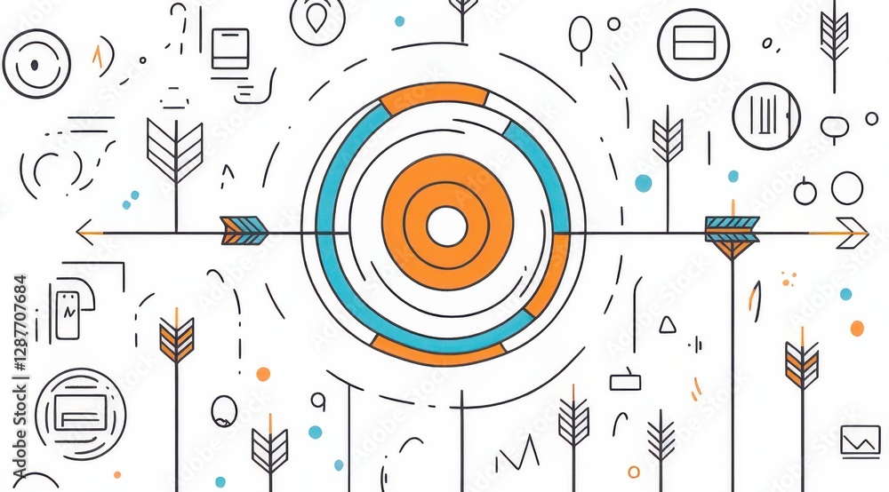 Poster colorful abstract target design featuring arrows and geometric shapes for creative projects