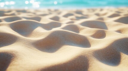 Obraz premium Smooth beach sand, warmed by the afternoon sun, stretching toward the endless ocean