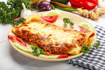 Italian lasagna with meat and tomato