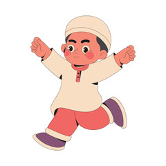 Muslim Boy Jump Cartoon Illustration