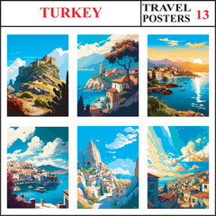Turkey Elazig Antalya Antalya Travel Poster Wall Art Print Collection Set Part 13